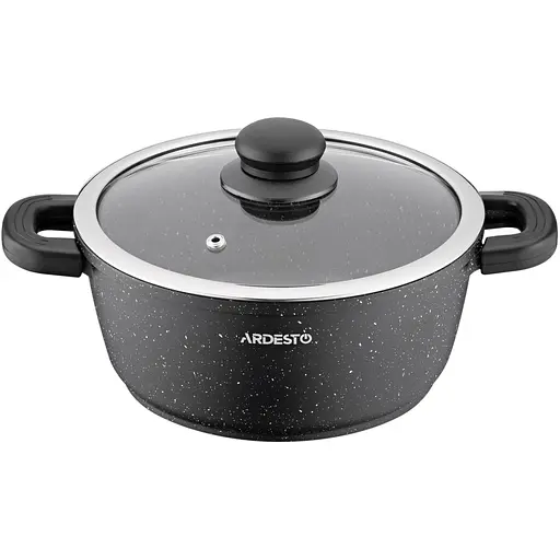 ARDESTO Кастрюля Gemini Anzio, стеклянная крышка, 20 см, черный мрамор, алюминий