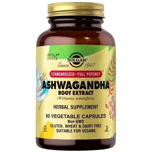 Натуральна добавка Solgar Ashwagandha Root Extract Standardized Full Potency, 60 вегакапсул
