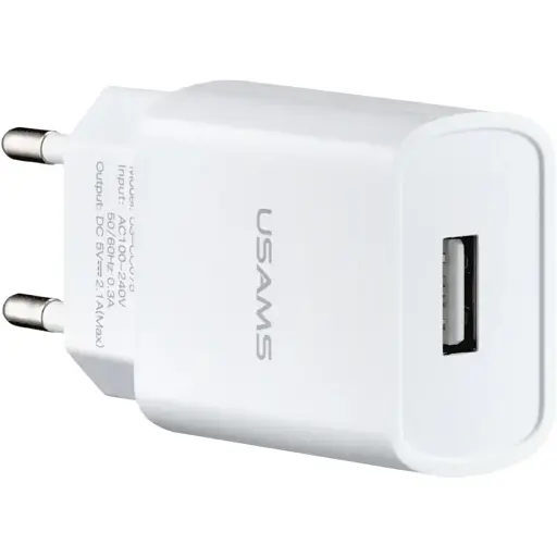 Мережевий зарядний пристрій Usams CC075 T18 Single USB Travel Charger ( EU ) Білий - фото 1