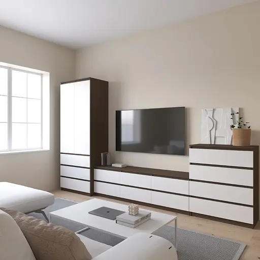 Комплект мебели в гостиную VAYS шкаф R-9, тумба R-12, комод R-4, венге темный-белый фасад