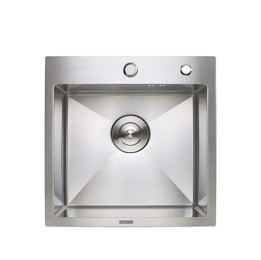 Кухонная мойка нержавейка 45x45 Platinum Handmade (сифон круглый 3,0/0,8), Нержавеющая сталь - фото 1