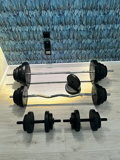 Штанги з гантелями RN Sport 4 грифи + 150 кг дисків + рукавички - фото 9