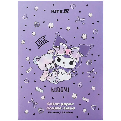 Бумага цветная Kite Kuromi двухсторонняя А4 15 листов 15 цветов (HK24-250-2)