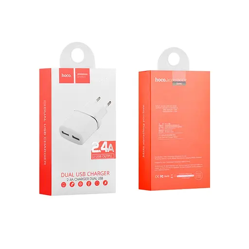 Сетевое зарядное устройство Hoco C12 2 USB белый - фото 3
