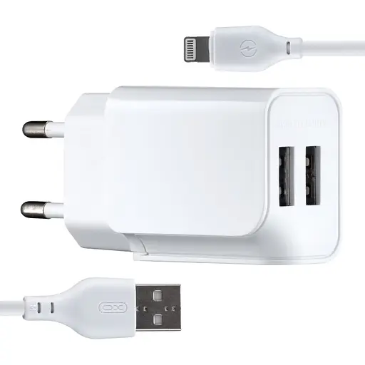 Мережевий зарядний пристрій XO L35D 2в1 Lightning 2USB / 2.1A білий - фото 1