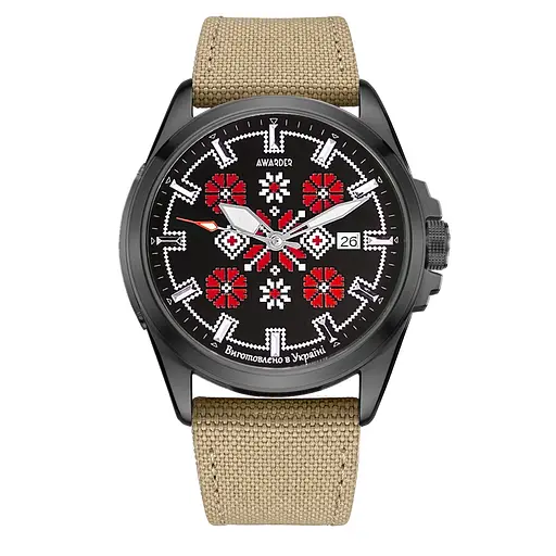 Awarder Embroidery Black-Red Khaki Automatic 10ATM