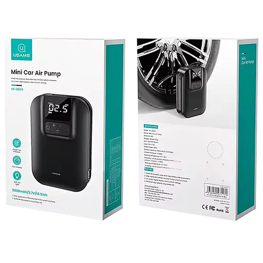 Портативний насос Usams US-ZB215 Mini Car Air Pump Black - фото 6
