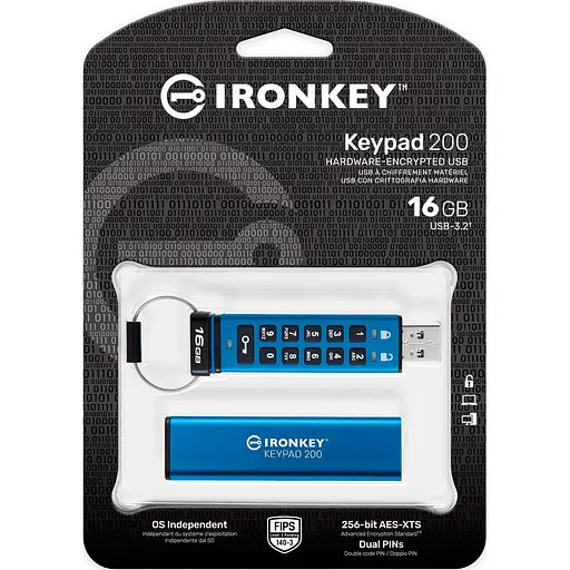 Флеш-накопичувач USB3.2 16GB Kingston IronKey Keypad 200 Type-A Blue (IKKP200/16GB) - фото 5