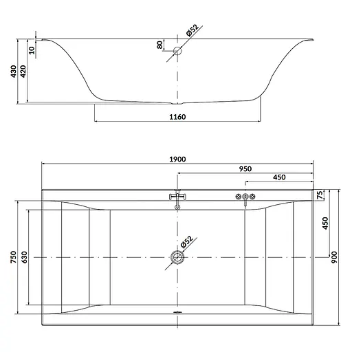 Ванна прямокутна Cersant Larga 190x90 S301-307 - фото 3