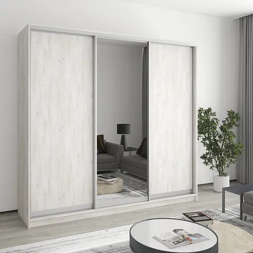 Шафа-купе тридверна MebelStar Стандарт AL 2ДСП/Дзеркало 220x45x210 см Аляска сірий (MBS-2954)