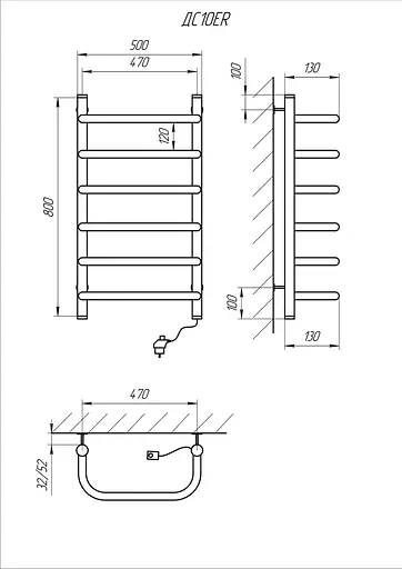 Електрична рушникосушарка Kosser Скоба 800x500/6 ЕR рег. ДС10ER, Хром, Праве - фото 5