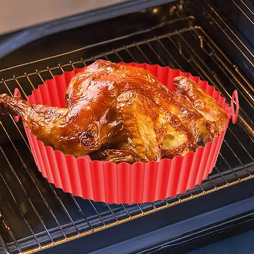 Круглая силиконовая форма для аэрогриля, духовки и мультипечи 22х22 см, Kitchen Master Бежевый 87960 - фото 9