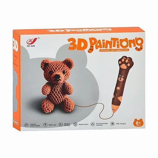 3D ручка XJ01-4 у формі лапки з акумулятором, підставкою та філаментом PCL коричневий - фото 2