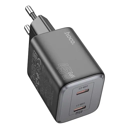Мережевий зарядний пристрій Hoco N42 Elogiado dual-port PD45W(2C) charger чорний - фото 3