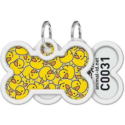 Адресник для собак и кошек Waudog Smart ID металлический с QR паспортом, рисунок "Утки"