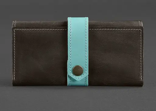 Кожаное женское портмоне 3.0 темно-коричневое с бирюзовым. - фото 1