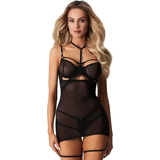 Пеньюар Obsessive Arrowel L/XL (чорний)