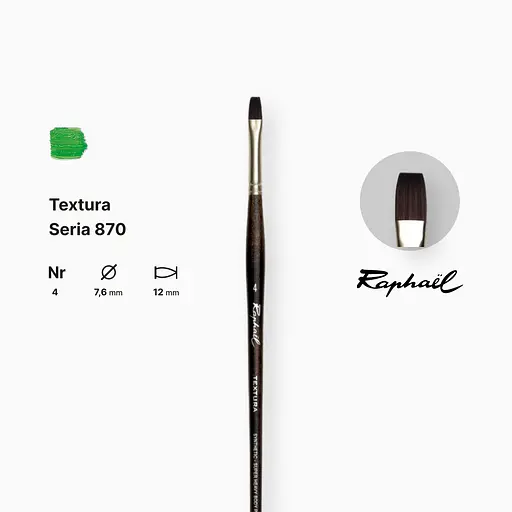 Кисть синтетика плоская Raphael Textura, №4, профессиональная, длинная ручка - фото 2