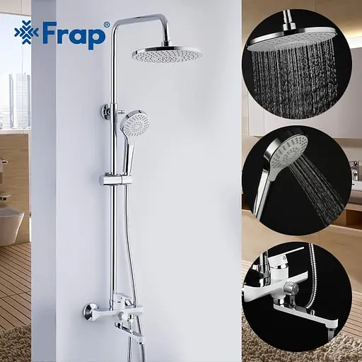 Душевая система Frap F2441 с поворотным изливом, белый/хром - фото 2