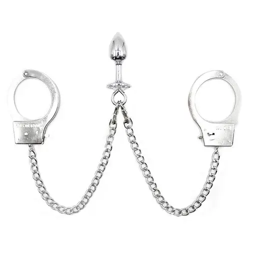 Наручники с цепями и анальной пробкой One size Серебристый K000162 - фото 1