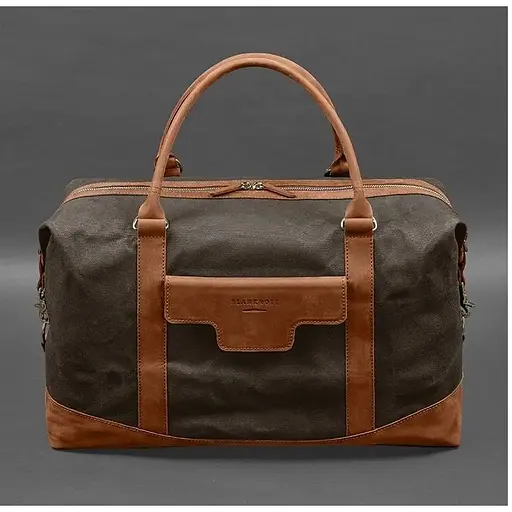 Дорожная сумка из коричневого конваса и натуральной кожи Crazy Horse светло-коричневая - фото 1