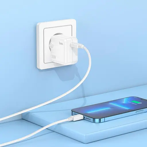 Адаптер сетевой HOCO Advantage single port charger C112A сам блок белый - фото 8