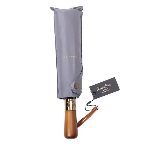 Зонтик Yiwu HP-23-8G автоматический складной 116 см с деревянной ручкой серый - фото 3