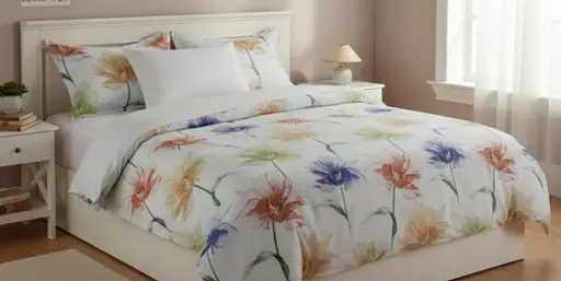 Постельное комбинированное белье Страйп сатин евро комплект двухсторонний дизайн цветочный принт - фото 1