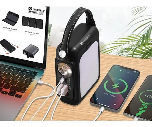 Аккумулятор портативный Sandberg 20000 mAh 20 W динамозарядка режим ИБП прожектор фонарик - фото 6