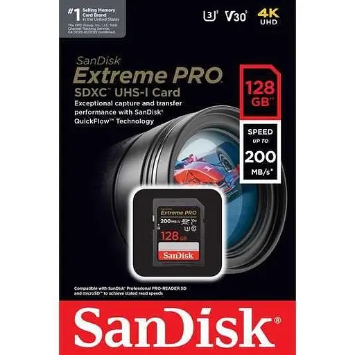 Карта памяти SDXC SanDisk Extreme PRO 128Gb U3 V30 (140Mb/s) SDSDXXD-128G-GN4IN - фото 2