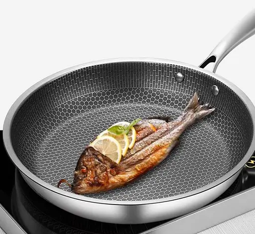 Индукционная сковорода из нержавеющей стали Masflex Honeycomb SS-P30 28 см антипригарное покрытие в виде сот. - фото 5