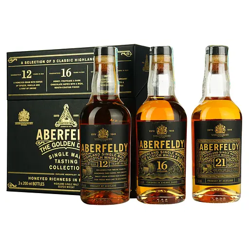 Набір віскі Aberfeldy The Golden Dram Tasting Collection 40% 0.6 л (0.2 х 3 шт.) в подарунковій упаковці