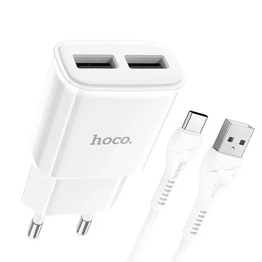 Блок живлення та кабель Hoco C88A Type-C Cable Star round dual port charger set білий - фото 1