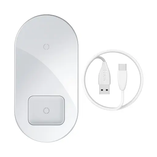 Зарядне бездротове BASEUS Simple 2-in-1 Wireless Charger 18W Max (WXJK-02) біле - фото 2