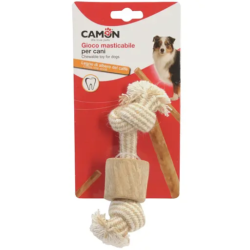 Іграшка для собак Camon шматок з кавового дерева на мотузці з подвійним вузлом 20 см (AD702)