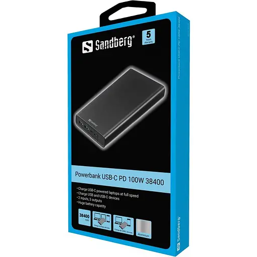Універсальна мобільна батарея Sandberg Powerbank 38400mAh USB-C PD 100W Black (420-63) - фото 1