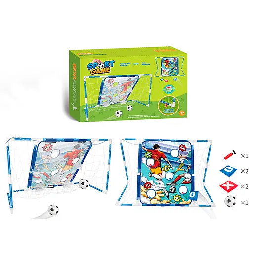 Футбольные ворота с сеткой 70x60 см, накладка для тренировки меткости, мяч, 4 мешочка для метания, насос