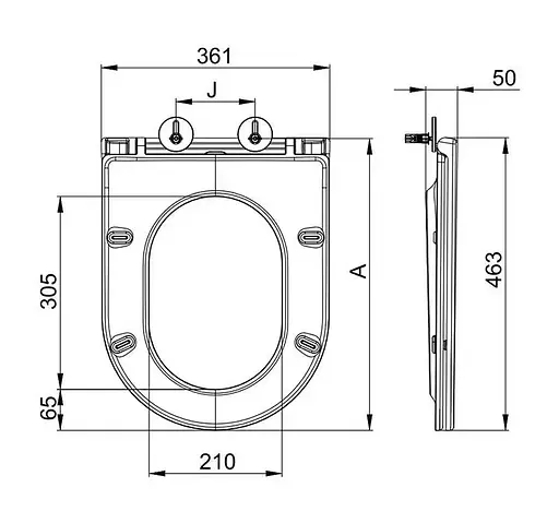 Сиденье для унитаза Mixxus Premium Seat Cover Ellipse-Bevel-2001 Black с микролифтом 463х361 MP6615, Черный матовый - фото 2