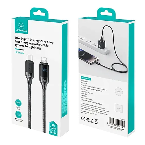 Дата кабель Usams US-SJ741 Digital Display HX Ser. Type-C to Lightning 30W (1.2m) Tarnish - фото 6