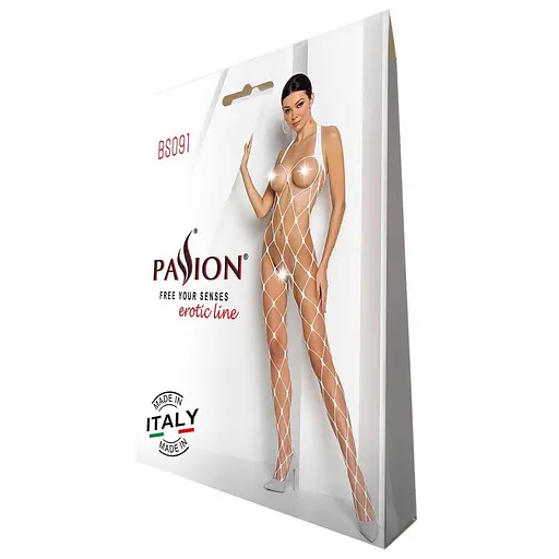 Бодистокинг в очень крупную сетку Passion BS091 white с доступом One size - фото 4