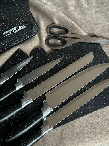 Набір ножів та дощечок Zepline ZP-043 з підставкою Чорний 11 предметів - фото 4