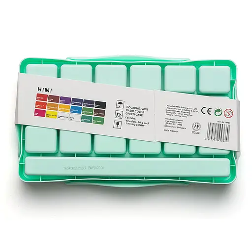 Набор гуашевых красок Jelly Cup 18×30 мл зеленый пластиковый пенал HIMI - фото 4