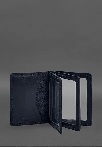 Кожаная обложка для водительского удостоверения, ID и пластиковых карт 2.1 синяя - фото 3