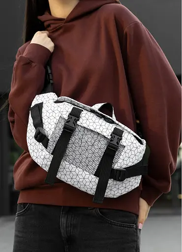 Большая женская поясная сумка бананка Sambag DynamicDart принт "Square" 38×21×7 см (80411150) - фото 2