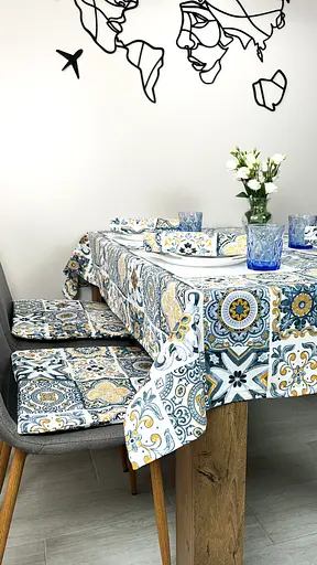 Водоотталкивающая Скатерть Витраж плитка синяя 220х140 см (+ 4 салфетки 30х40) - фото 6