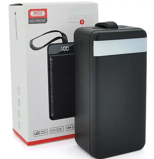 Універсальна мобільна батарея XO PR159 60000mAh PD20W+QC22.5W (Чорний) - фото 7