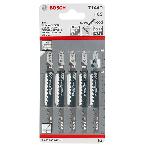 Полотно пиляльне для електролобзика Bosch Professional по дереву T144D, 4-5.2х100мм, 5 шт.