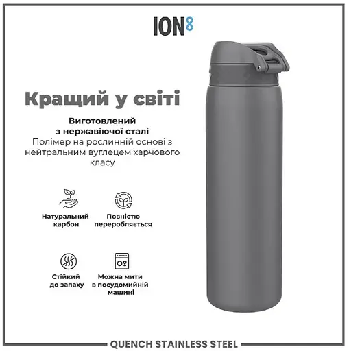 Пляшка для води ION8 металева 1200 мл Stainless Steel Grey (I8SS1000GRY) - фото 6