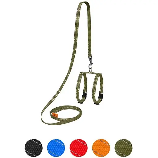 Шлея Dog Extreme з нейлону регульована з повідцем для морських свинок, декоративних крис (ширина 10мм, довжина 115см, В:12-22см) хакі - фото 3