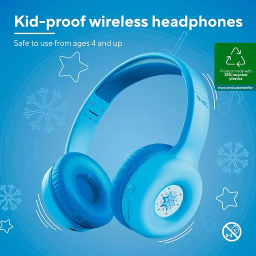 Наушники On-ear Nouna Kids, Wireless, микрофон, синий Trust teh0014286 - фото 3